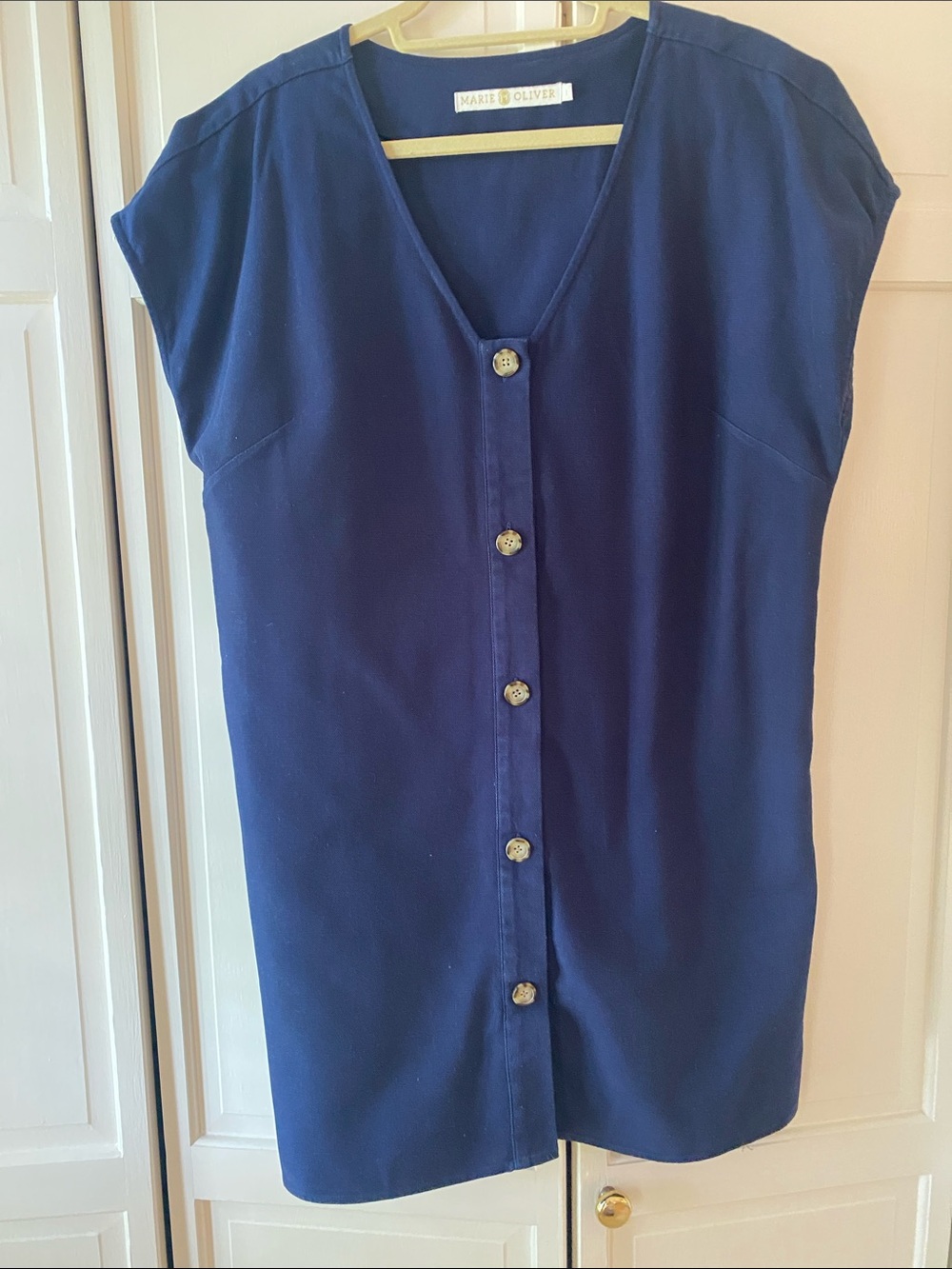 Marie Oliver Navy V-Neck Dress with Button Detail